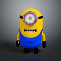 Cute Minion Stuffed Figure with Yellow Body Blue Overalls Big Round Eye and Smiling Face