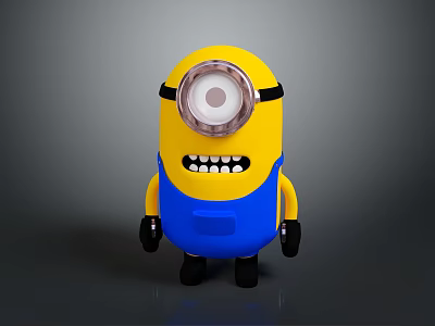 Cute Minion Stuffed Figure with Yellow Body Blue Overalls Big Round Eye and Smiling Face 3d model