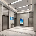 China Telecom Lobby Interior With Marble Floor Turnstiles Lockers And Screens