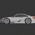 White BMW Race Car With Red And Blue Stripes Sporty Aerodynamic Design