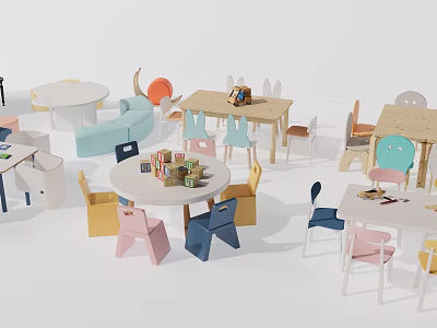 Colorful Kids Table with Matching Chairs for Play and Study Time Activities 3d model