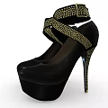 Elegant Black Platform High Heels with Crisscross Straps and Gold Accents