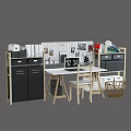 Modern Office Desk With Open Shelves Black Cabinets Stationery And Storage Baskets