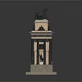 Classical Triumphal Arch Model Featuring Stone Structure And Horses Sculpture On Top