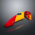Contemporary Red And Yellow Geometric Design Object With Smooth Surface And Reflective Details