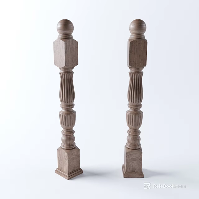 Decorative Wooden Railings Balusters With Carved Detailed Patterns For Home Staircase Design 3d model 