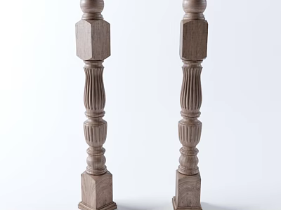 Decorative Wooden Railings Balusters With Carved Detailed Patterns For Home Staircase Design 3d model