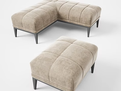 Modern Beige Tufted Ottoman With Black Legs L Shaped And Rectangular Design 3d model