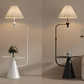 Stylish White and Black Floor Lamps with Small Tables Flower and Cup in Living Space