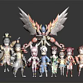 Group of Anime Style Characters and Large Winged Creature Detailed Vibrant Figurines