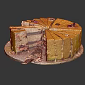 Layered Yellow Cake with Sliced Cream Filling and Petal Toppings on White Plate with Knife