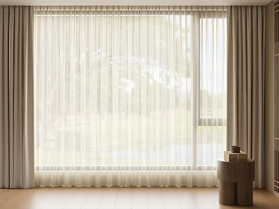 Light Colored Sheer Curtains For Window With Green Outdoor View And Natural Light 3d model