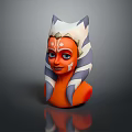 Ahsoka Tano 3D Sculpture Bust With Orange Skin Blue White Striped Montrals And Facial Markings
