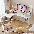 Modern White Home Office Desk With Computer Monitor Desk Lamp Books And Chair
