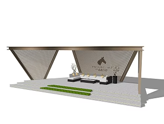 New Chinese Style Pavilion Landscape Gallery 3d model