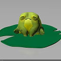 Cute Green Frog Character Sitting On Large Green Lily Pad Surface