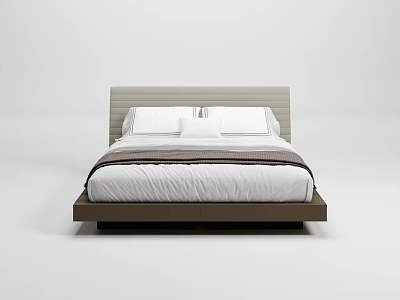 Modern Double Bed with Light Gray Headboard Dark Frame White Mattress and Gray Blanket 3d model