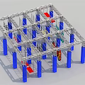 Outdoor Playground Equipment With Metal Frame Blue Pillars And Climbing Components