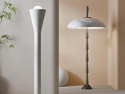 Modern Floor Lamps with Minimalist Design and Bamboo Decor in Interior 3d model