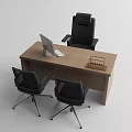Wooden Office Desk With Computer Monitor Keyboard Black Chairs And Desk Organizer
