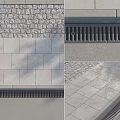 Urban Road Infrastructure With Neatly Paved Gray Stone Slabs And Metal Grid Drainage
