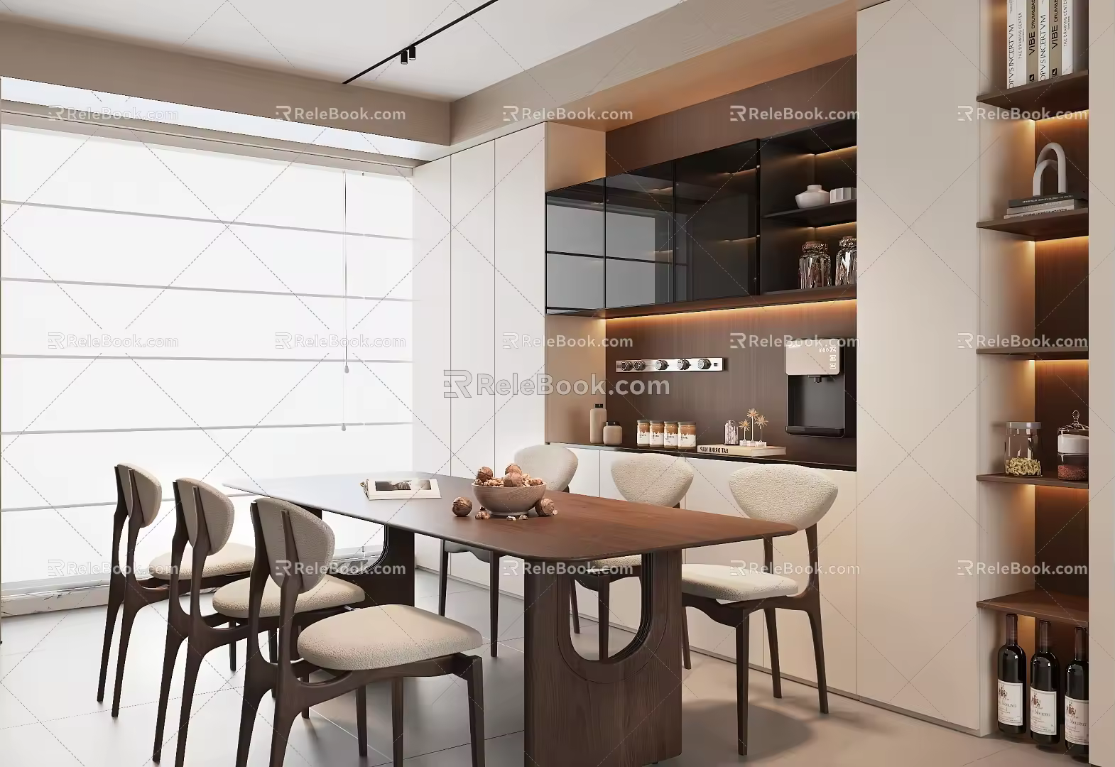 Middle Style Guest Restaurant Dining Table and Chair Combination Sideboard Wine Cabinet 3d model