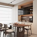 Middle Style Guest Restaurant Dining Table and Chair Combination Sideboard Wine Cabinet 3d model