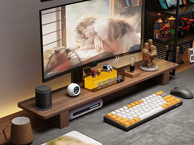 Modern TV Stand With TV Statues Yellow Box Speaker And Router 3d model
