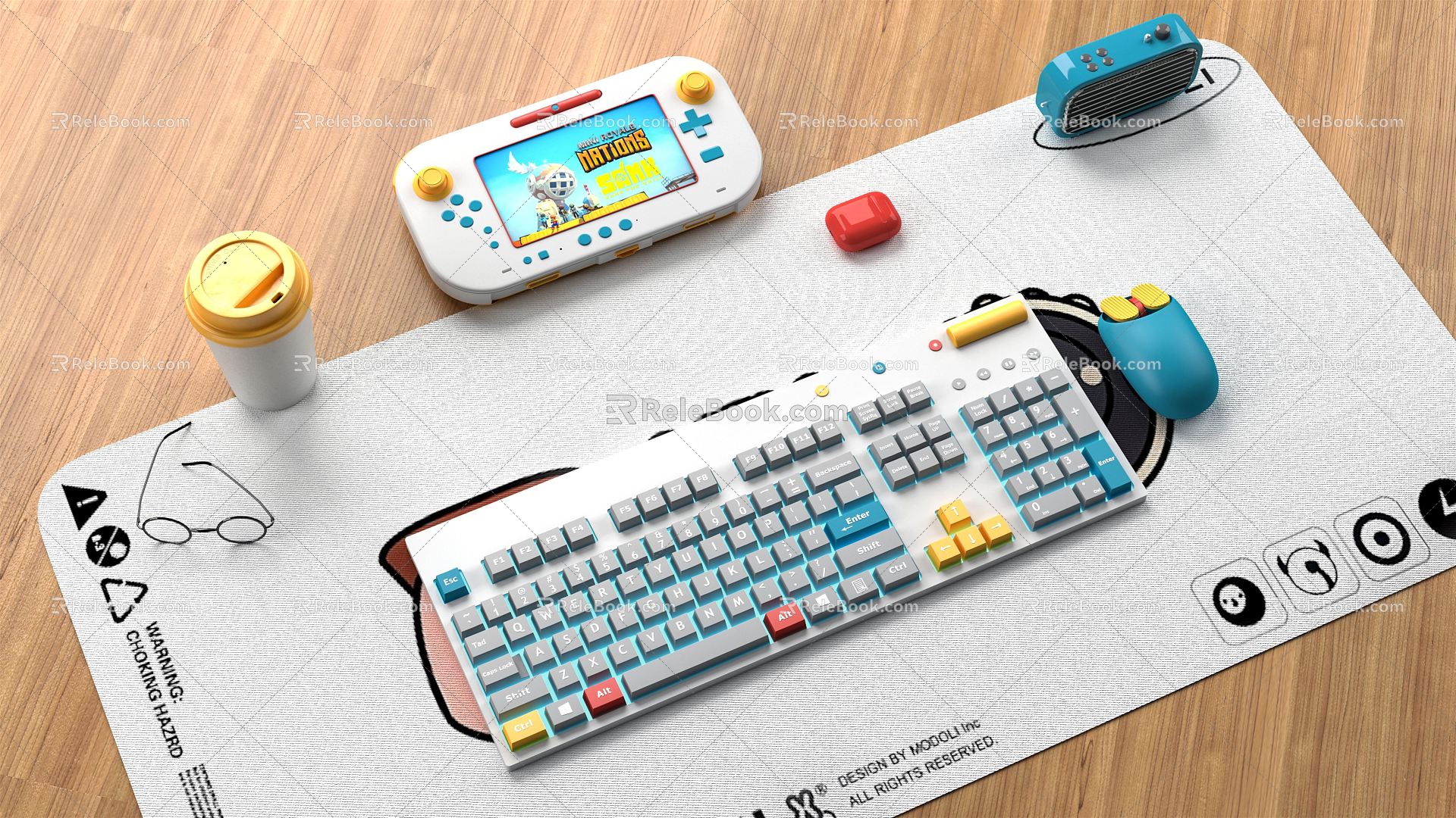 Modern keyboard computer keyboard mouse game console headset combination 3d model