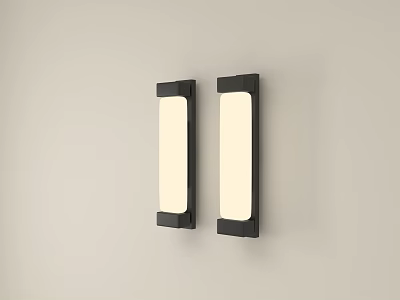 Two Black Framed Rectangular Wall Lamps Mounted On Light Colored Wall With White Light 3d model