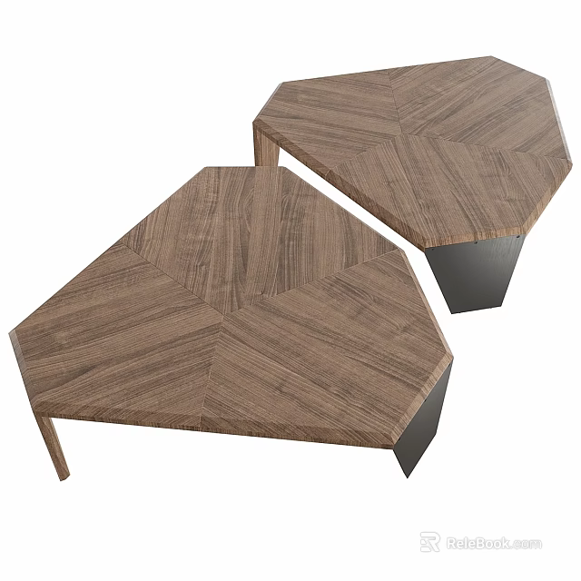 Hexagonal Wooden Dining Tables With Geometric Pattern Surface And Black Legs 3d model