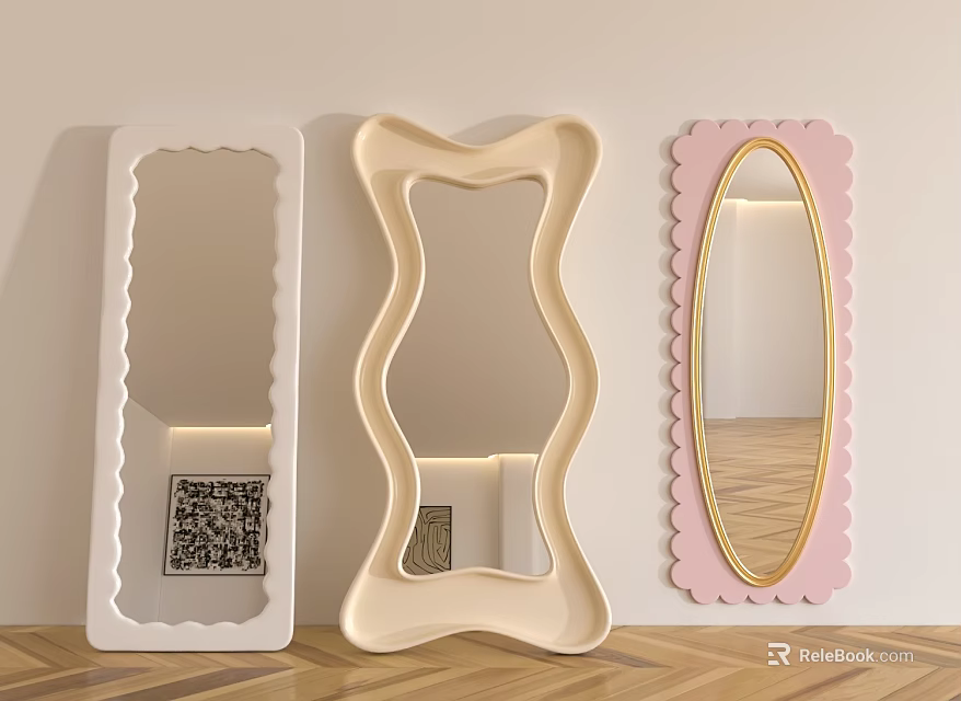 Decorative Wall Mirrors With Unique Shapes Scalloped Edges And Colorful Frames For Interior 3d model 