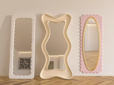 Decorative Wall Mirrors With Unique Shapes Scalloped Edges And Colorful Frames For Interior 3d model