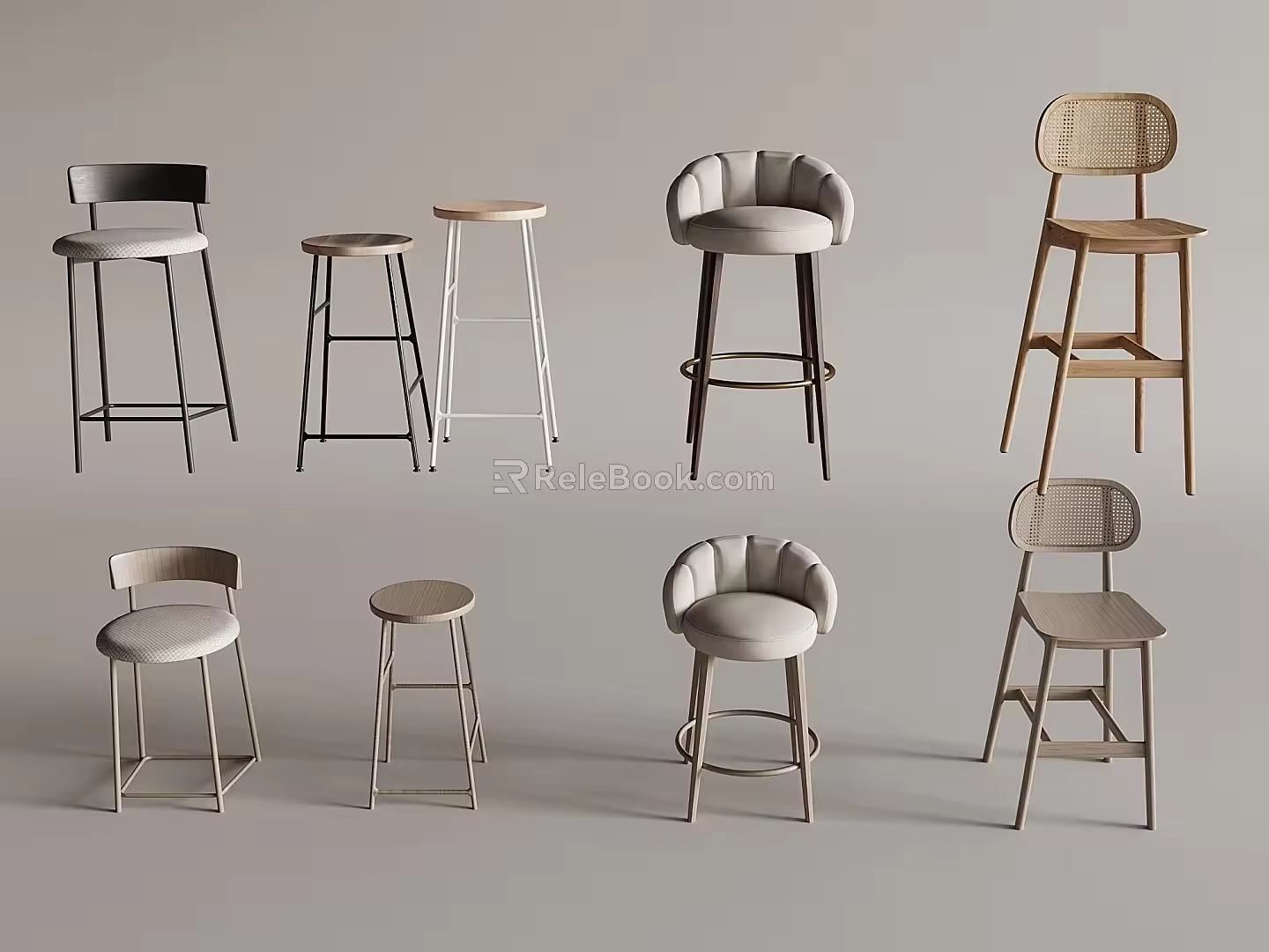 Modern Bar Chair Bar Stool Bar Table Chair High Stool Backrest Rattan Bar Chair Leisure Chair Without Armrest 3d model