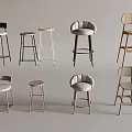 Modern Bar Chair Bar Stool Bar Table Chair High Stool Backrest Rattan Bar Chair Leisure Chair Without Armrest 3d model