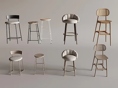 Modern Bar Chair Bar Stool Bar Table Chair High Stool Backrest Rattan Bar Chair Leisure Chair Without Armrest 3d model