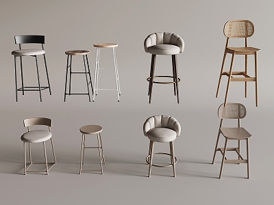 Modern Bar Chair Bar Stool Bar Table Chair High Stool Backrest Rattan Bar Chair Leisure Chair Without Armrest 3d model