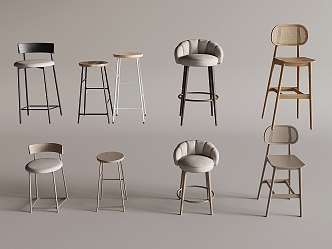 Modern Bar Chair Bar Stool Bar Table Chair High Stool Backrest Rattan Bar Chair Leisure Chair Without Armrest 3d model