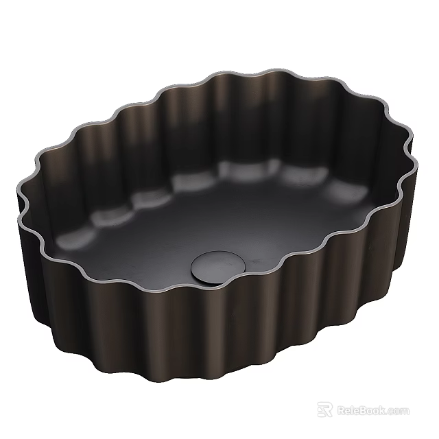 Black Bathroom Wash Basin With Scalloped Edge And Oval Shape Design 3d model 