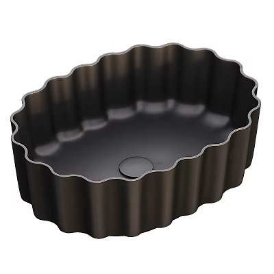 Black Bathroom Wash Basin With Scalloped Edge And Oval Shape Design 3d model