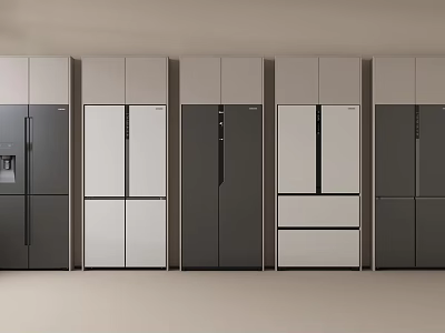 Modern Refrigerators And Freezers In Various Styles And Color Options 3d model