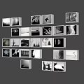 Photo Wall Featuring White Frames Displaying Black And White Photos On Gray Background Wall