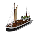 Classic Sailboat With White Sail And Brown Hull On Calm Blue Water