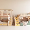 Modern Kids Room Interior Bunk Beds With Arched Design Staircase Storage Drawers And Green Mattress