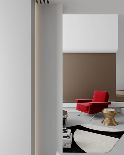 Modern Bright Red Velvet Single Armchair With Sleek Metal Legs For Minimalist Living Room Decor 3d model