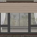 Modern Dark Frame Floor to Ceiling Window With Beige Roller Blind and Plants 3d model