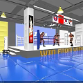 Indoor Training Space With Colorful Ceiling Arrow Signs And Blue Floor