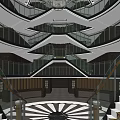 Modern Front Desk Reception Area With Glass Railings And Staircase Design