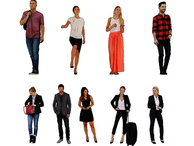 Group Of People With Various Outfits And Poses 3d model