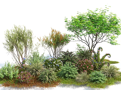Various Green Shrubs in Outdoor Garden Landscape with Colorful Flowers and Mixed Plants 3d model